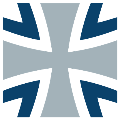 Weißer Grund mit einem grauen Tatzenkreuz, dessen vier Zwischenräume dunkelblau ausgefüllt sind.
