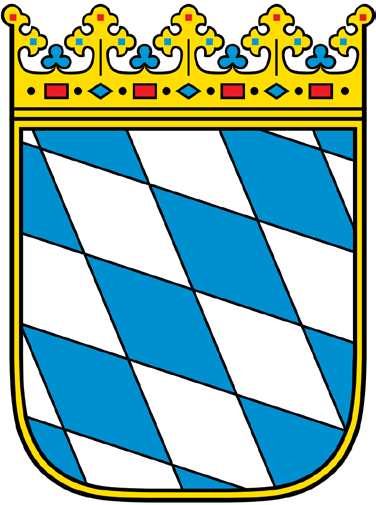 Wappenschild mit weiß-blauen Rauten, darüber eine goldene Krone mit bunten Steinen.