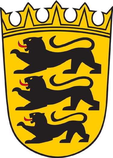 Goldenes Wappenschild mit drei schreitenden schwarzen Löwen übereinander, darüber ein Reif mit fünf weißen Perlen.
